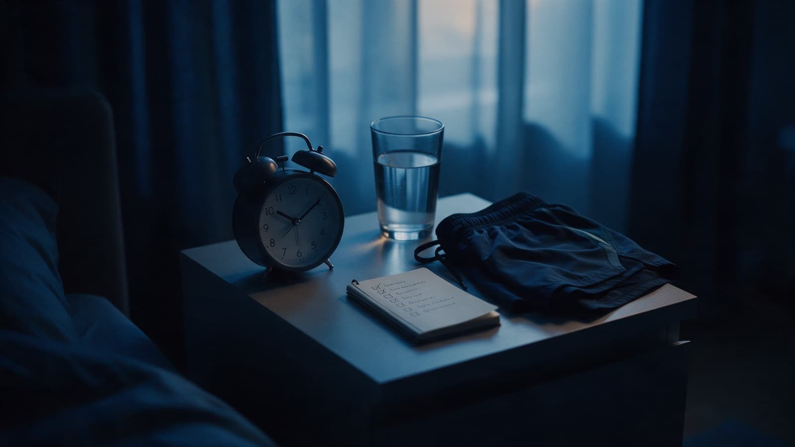 A stethoscope resting on a clipboard beside a glass of water and a small notepad on a clinic desk