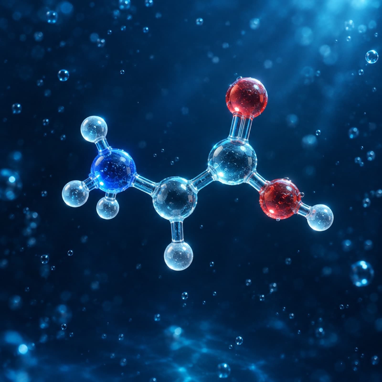 An artistic rendering of a glowing blue molecular helix, evoking taurine's structure and its cellular role